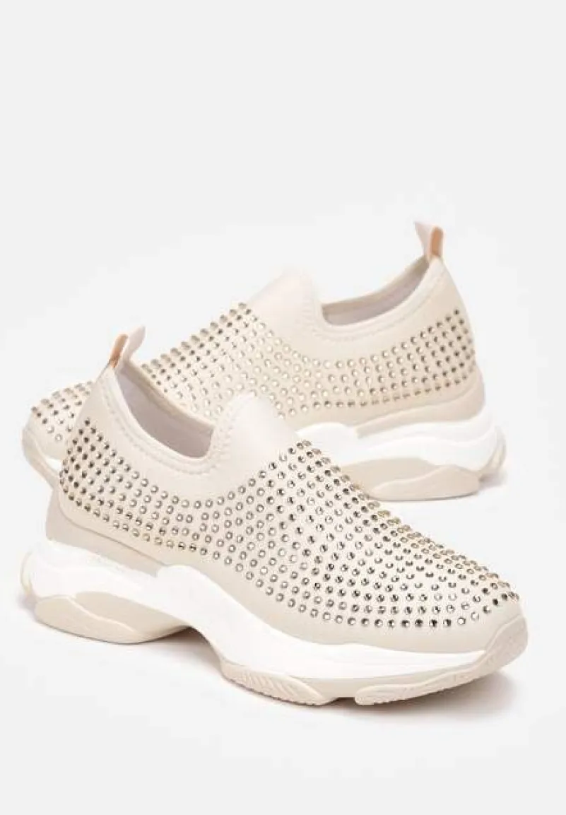 Beżowe Buty Sportowe na Grubej Podeszwie w Cyrkonie Elerene