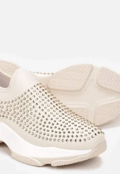 Beżowe Buty Sportowe na Grubej Podeszwie w Cyrkonie Elerene