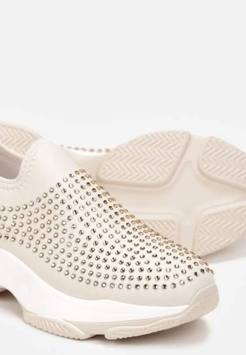 Beżowe Buty Sportowe na Grubej Podeszwie w Cyrkonie Elerene