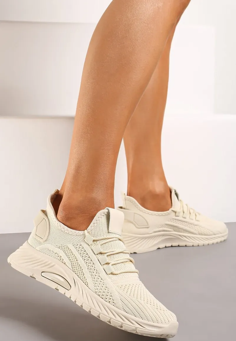 Beżowe Buty Sportowe na Platformie ze Sznurowaniem Adelmarie