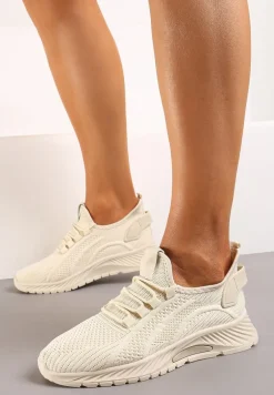 Beżowe Buty Sportowe na Platformie ze Sznurowaniem Adelmarie