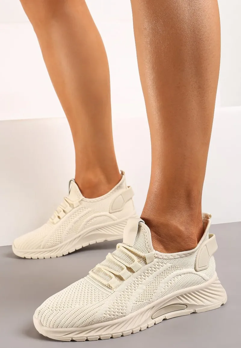 Beżowe Buty Sportowe na Platformie ze Sznurowaniem Adelmarie