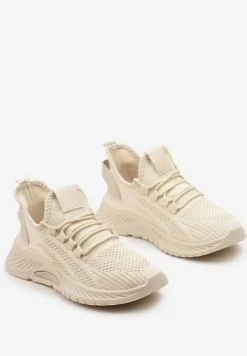 Beżowe Buty Sportowe na Platformie ze Sznurowaniem Adelmarie