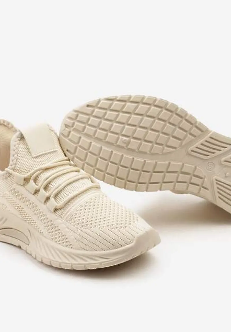 Beżowe Buty Sportowe na Platformie ze Sznurowaniem Adelmarie