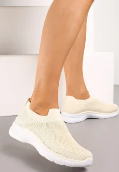 Beżowe Buty Sportowe przed Kostkę z Elastyczną Cholewką Nigeva