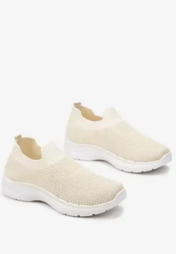 Beżowe Buty Sportowe przed Kostkę z Elastyczną Cholewką Nigeva