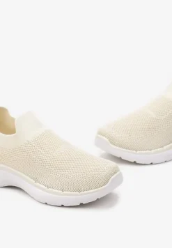 Beżowe Buty Sportowe przed Kostkę z Elastyczną Cholewką Nigeva