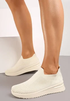 Beżowe Buty Sportowe z Wsuwaną Skarpetkową Cholewką do Kostki Elairi