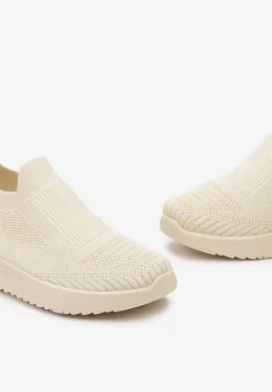 Beżowe Buty Sportowe z Wsuwaną Skarpetkową Cholewką do Kostki Elairi