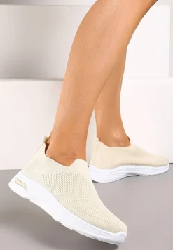 Beżowe Buty Sportowe ze Skarpetkową Cholewką do Kostki Railette