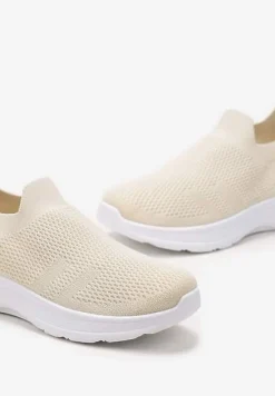 Beżowe Buty Sportowe ze Skarpetkową Cholewką do Kostki Railette