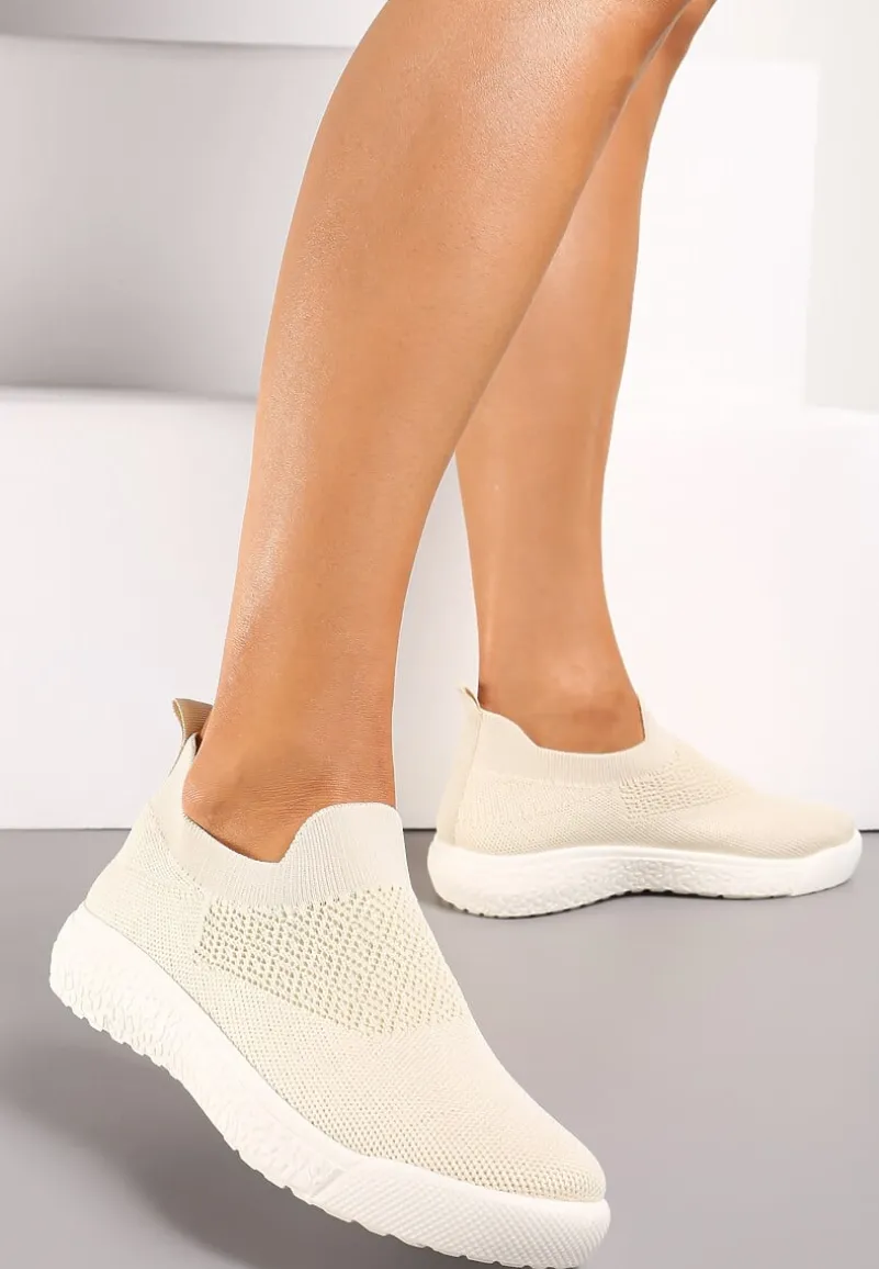 Beżowe Buty Sportowe ze Skarpetkową Cholewką i Ściągaczem Arnalli