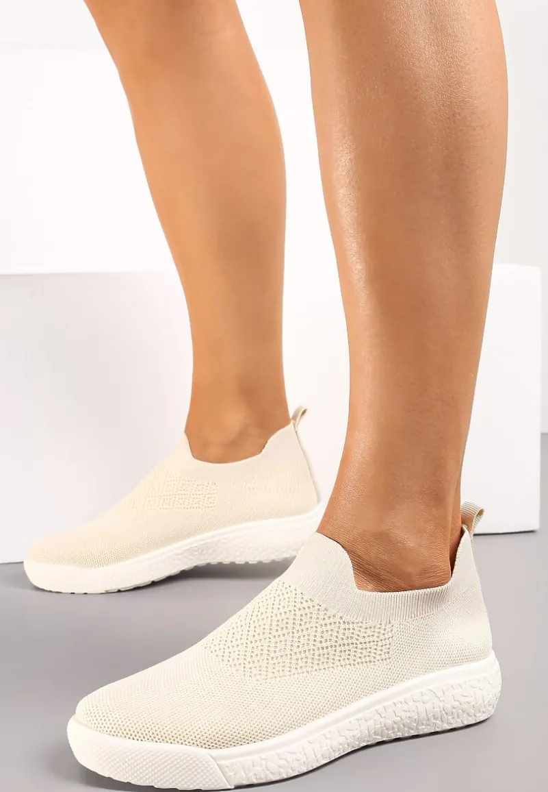 Beżowe Buty Sportowe ze Skarpetkową Cholewką i Ściągaczem Arnalli