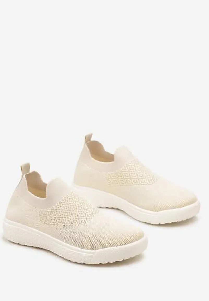 Beżowe Buty Sportowe ze Skarpetkową Cholewką i Ściągaczem Arnalli