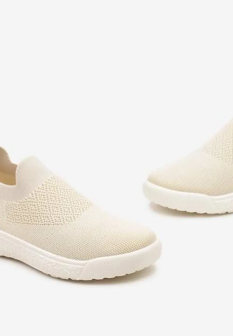 Beżowe Buty Sportowe ze Skarpetkową Cholewką i Ściągaczem Arnalli