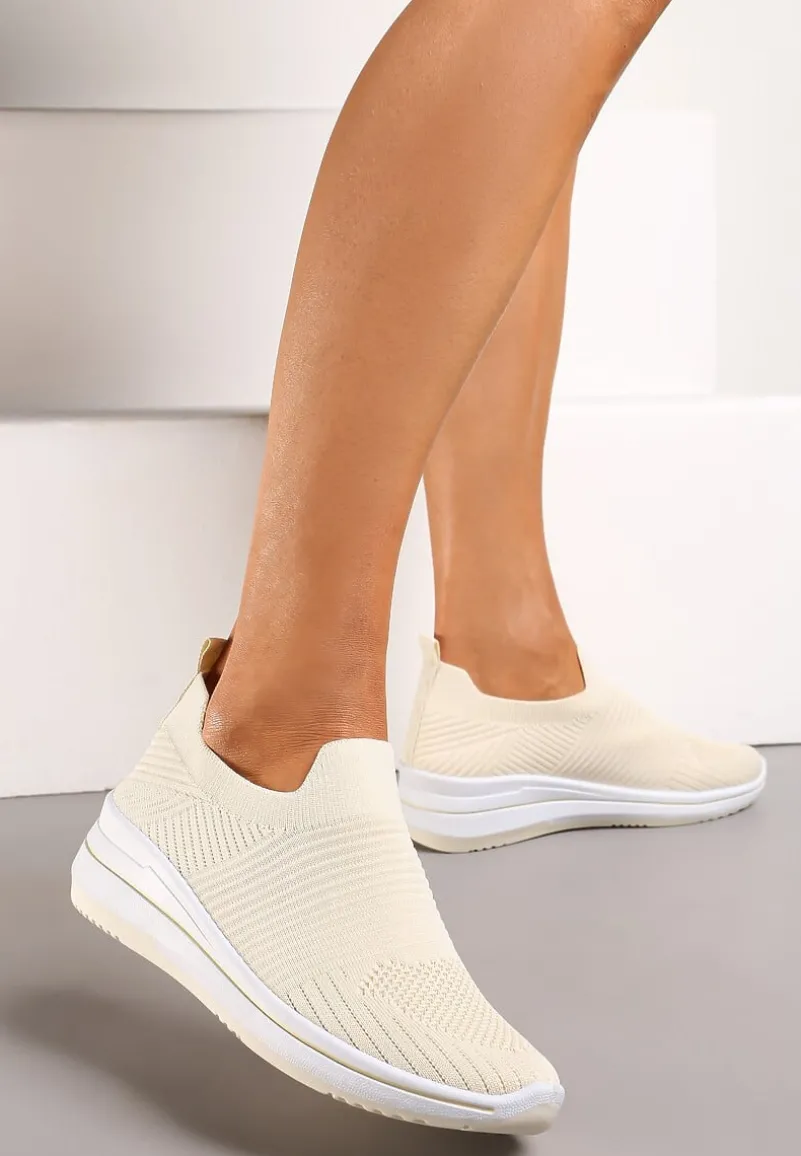 Beżowe Buty Sportowe ze Skarpetkową Cholewką Przed Kostkę Taalina