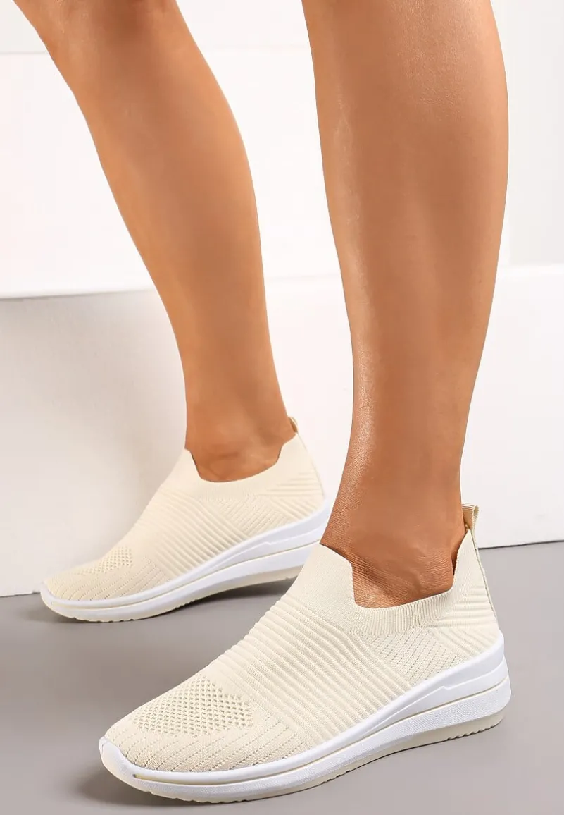 Beżowe Buty Sportowe ze Skarpetkową Cholewką Przed Kostkę Taalina