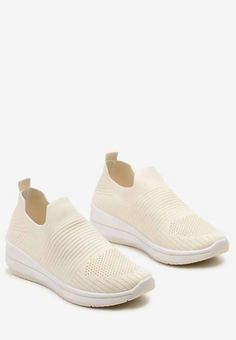 Beżowe Buty Sportowe ze Skarpetkową Cholewką Przed Kostkę Taalina