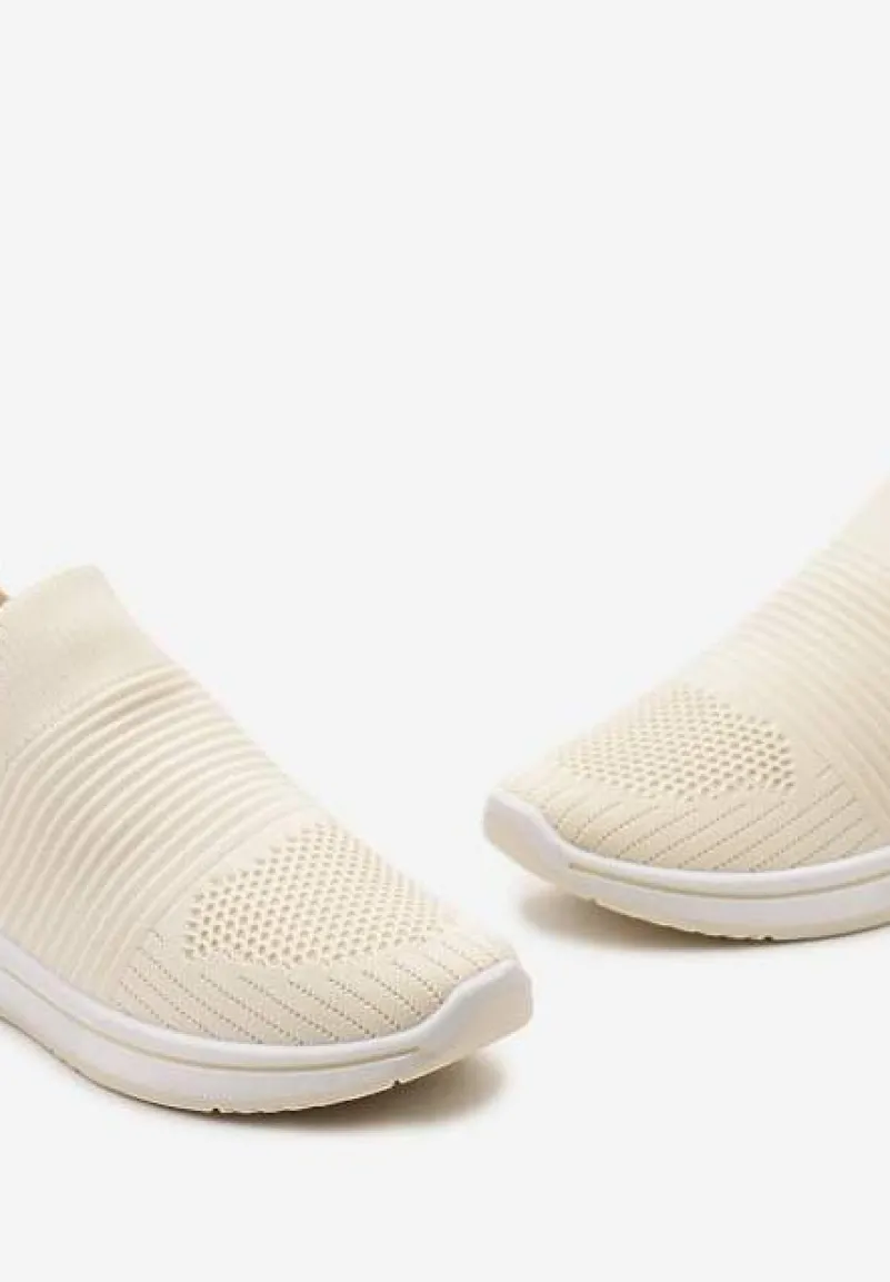 Beżowe Buty Sportowe ze Skarpetkową Cholewką Przed Kostkę Taalina