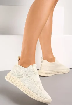 Beżowe Buty Sportowe ze Skarpetkową Cholewką Pinke