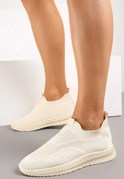 Beżowe Buty Sportowe ze Skarpetkową Cholewką Pinke