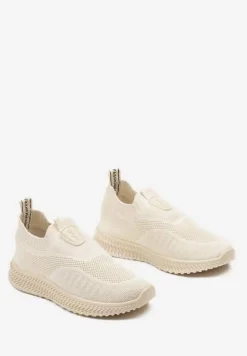 Beżowe Buty Sportowe ze Skarpetkową Cholewką Pinke