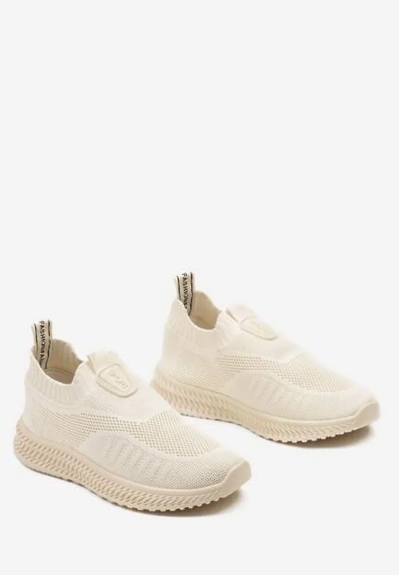 Beżowe Buty Sportowe ze Skarpetkową Cholewką Pinke