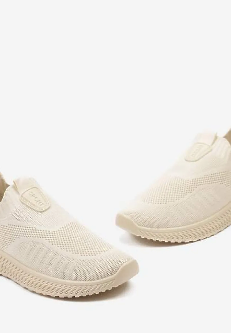 Beżowe Buty Sportowe ze Skarpetkową Cholewką Pinke