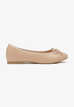 Beżowe Casualowe Balerinki na Płaskiej Podeszwie Wykończone Kokardką Rivashani