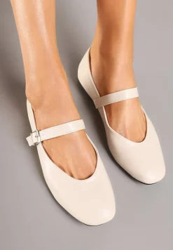 Beżowe Casualowe Balerinki z Paskiem ze Sprzączką Asideria