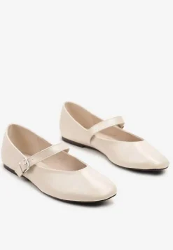 Beżowe Casualowe Balerinki z Paskiem ze Sprzączką Asideria