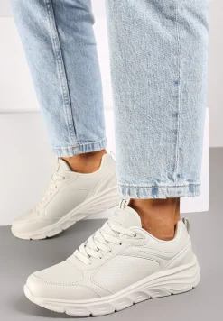 Beżowe Casualowe Buty Sportowe Sneakersy na Płaskiej Tłoczonej Podeszwie Velanitta