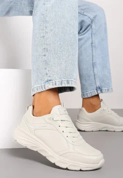 Beżowe Casualowe Buty Sportowe Sneakersy na Płaskiej Tłoczonej Podeszwie Velanitta