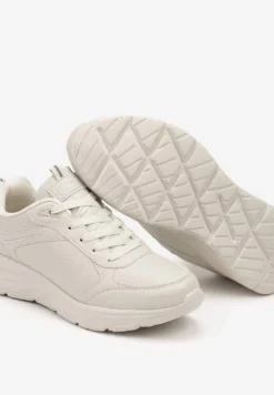 Beżowe Casualowe Buty Sportowe Sneakersy na Płaskiej Tłoczonej Podeszwie Velanitta