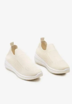 Beżowe Casualowe Buty Sportowe na Płaskiej Podeszwie bez Zapięcia Adalora