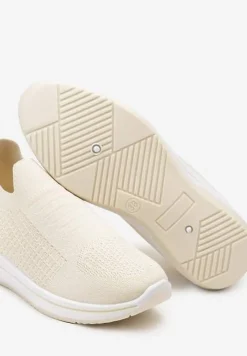 Beżowe Casualowe Buty Sportowe na Płaskiej Podeszwie bez Zapięcia Adalora