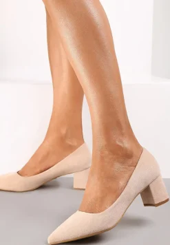 Beżowe Casualowe Czółenka na Słupku Bastien