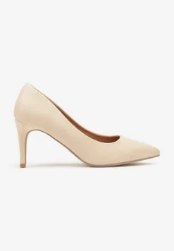 Beżowe Casualowe Czółenka na Szpilce z Wkładką ze Skóry Naturalnej Cleinae