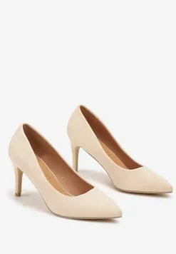 Beżowe Casualowe Czółenka na Szpilce z Wkładką ze Skóry Naturalnej Cleinae