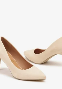 Beżowe Casualowe Czółenka na Szpilce z Wkładką ze Skóry Naturalnej Cleinae