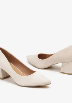 Beżowe Casualowe Czółenka na Słupku z Wkładką ze Skóry Naturalnej Rieris