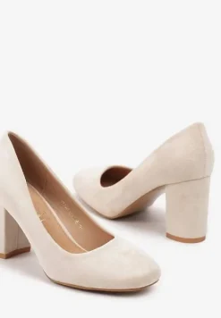 Beżowe Casualowe Czółenka na Słupku ze Skórzaną Wkładką Maicie