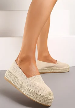 Beżowe Casualowe Espadryle na Grubej Podeszwie Ozdobionej Plecionką Honorelle