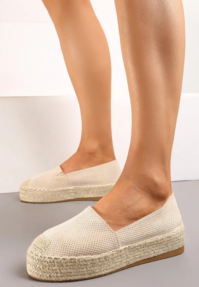 Beżowe Casualowe Espadryle na Grubej Podeszwie Ozdobionej Plecionką Honorelle