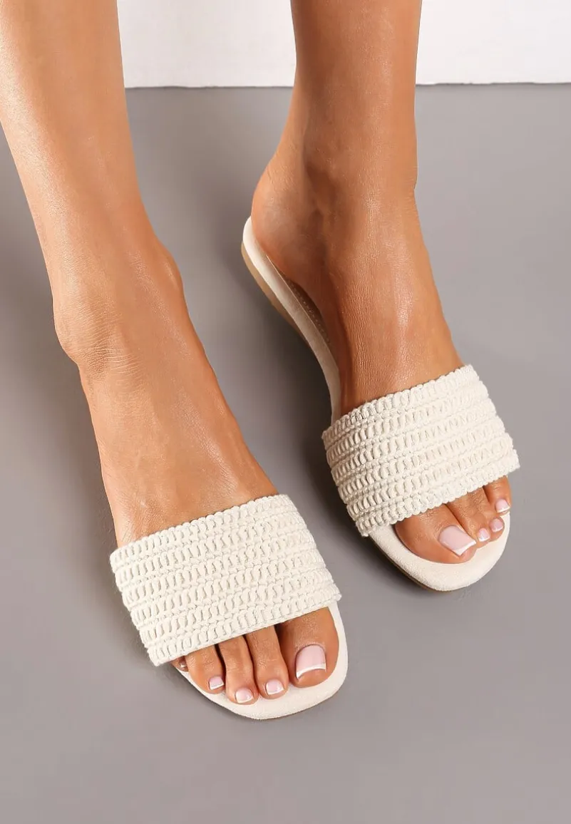 Beżowe Casualowe Klapki na Płaskiej Podeszwie z Paskiem w Stylu Boho Moonvelia