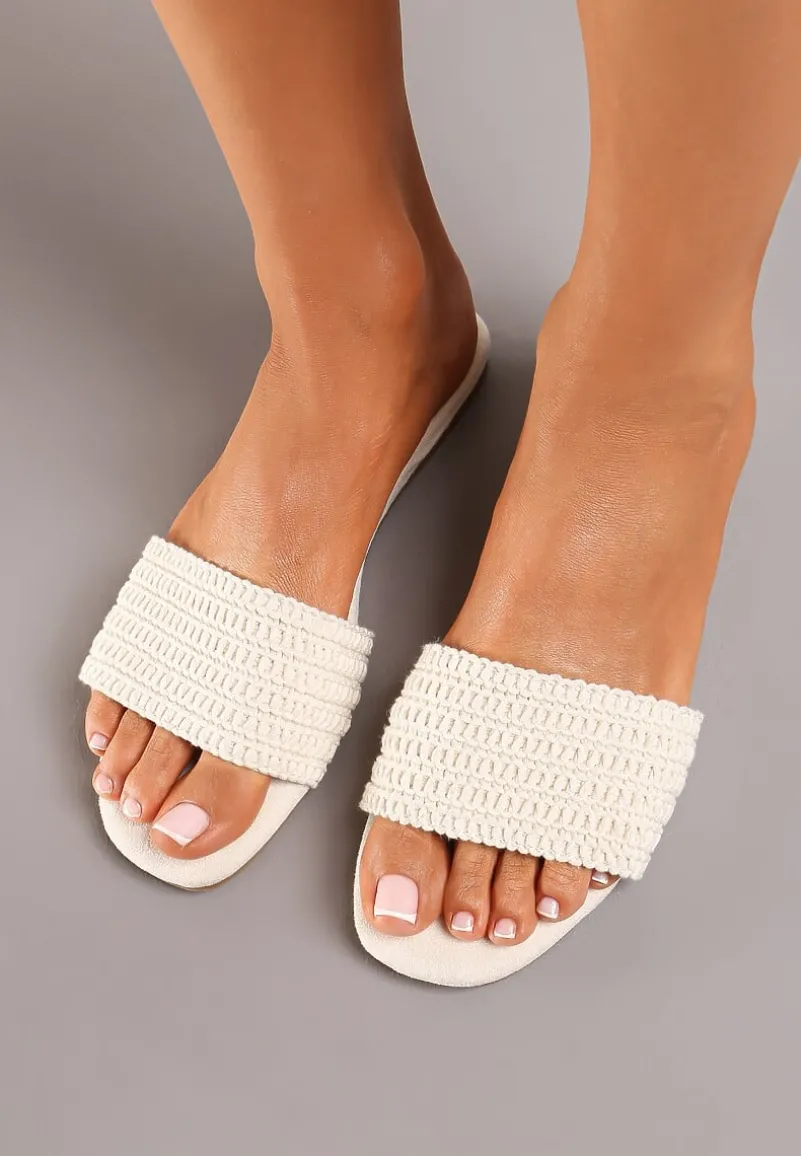 Beżowe Casualowe Klapki na Płaskiej Podeszwie z Paskiem w Stylu Boho Moonvelia