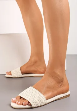 Beżowe Casualowe Klapki na Płaskiej Podeszwie z Paskiem w Stylu Boho Moonvelia