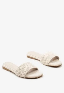 Beżowe Casualowe Klapki na Płaskiej Podeszwie z Paskiem w Stylu Boho Moonvelia