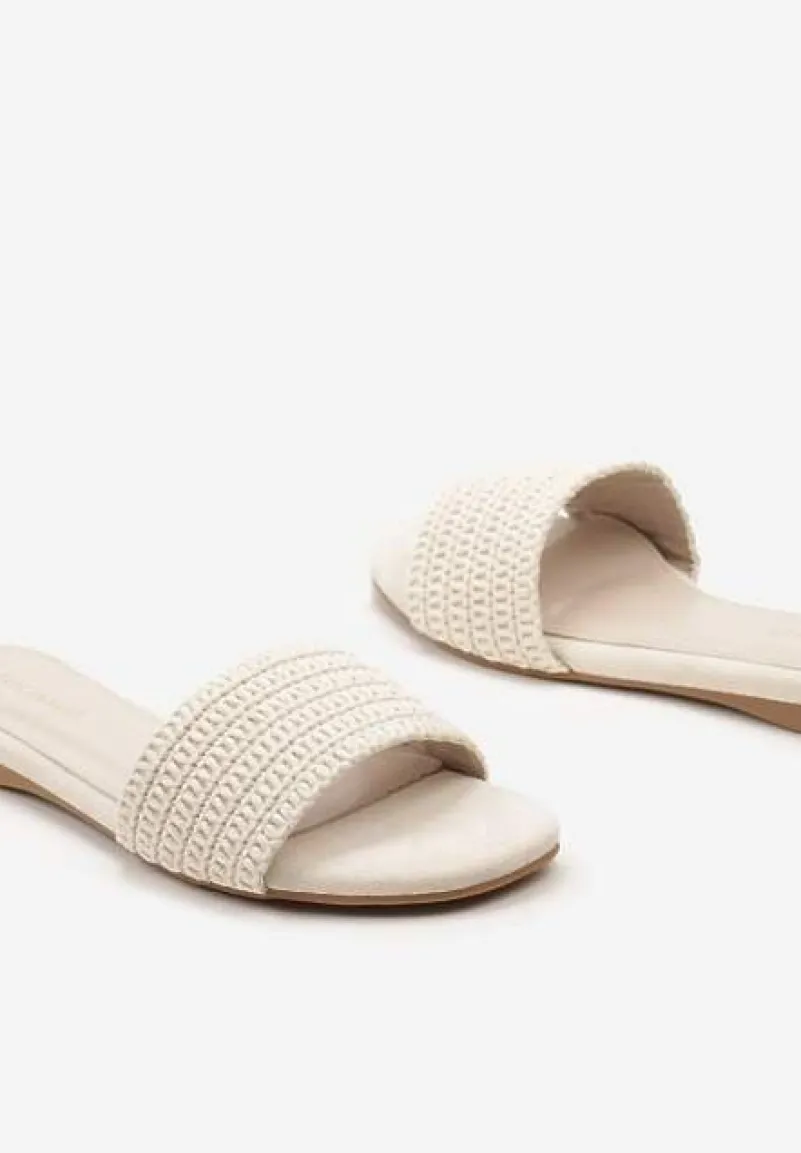 Beżowe Casualowe Klapki na Płaskiej Podeszwie z Paskiem w Stylu Boho Moonvelia