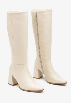 Beżowe Casualowe Kozaki na Słupku Linnariela